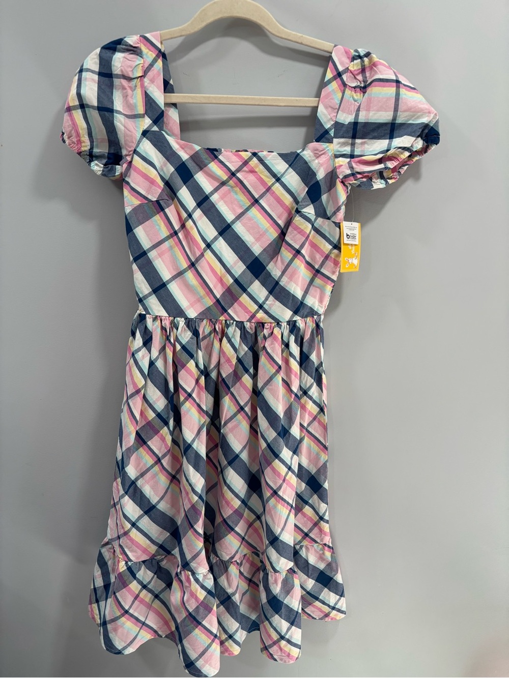 Gymboree Pink & Navy Plaid Puff-Sleeve Dress